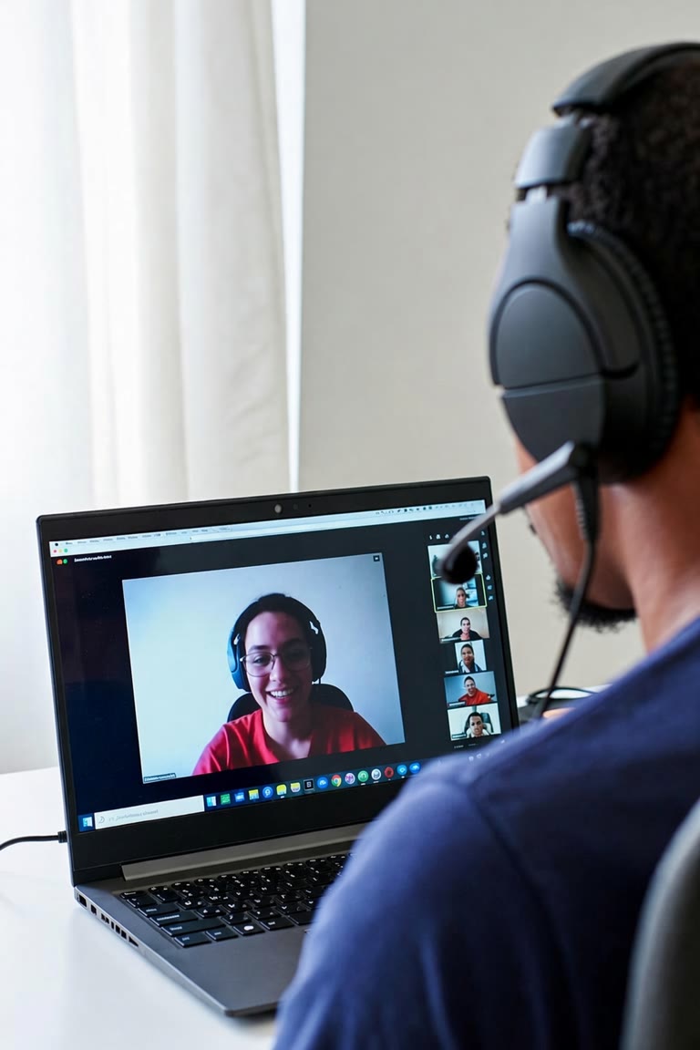 A person participating in an online group coaching session