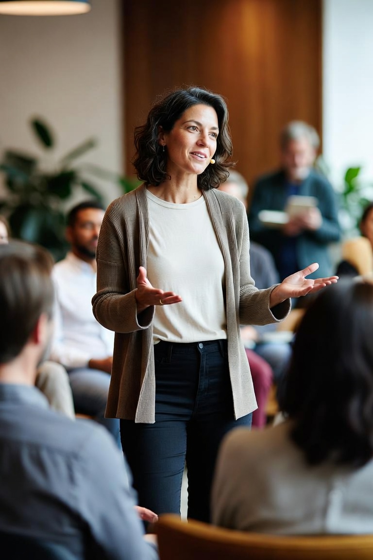 A speaker leading an engaging conversation with an audience